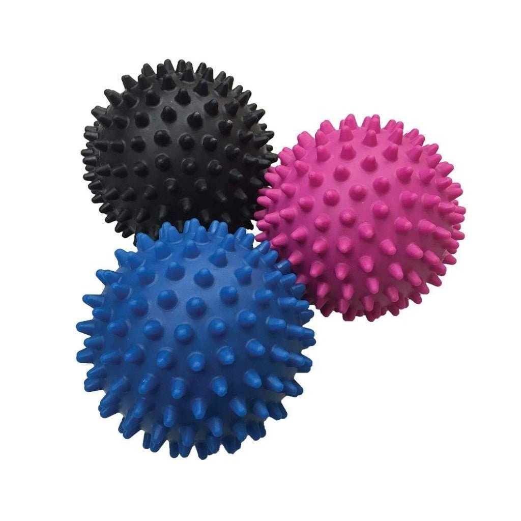 Spikey massage balls, work to improve blood flow, decreasing muscle tension and releasing trigger points.